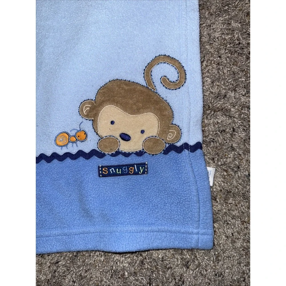 Carter's Monkey & Ant Baby Blanket Child of Mine Blue Fleece Security Lovey Boys